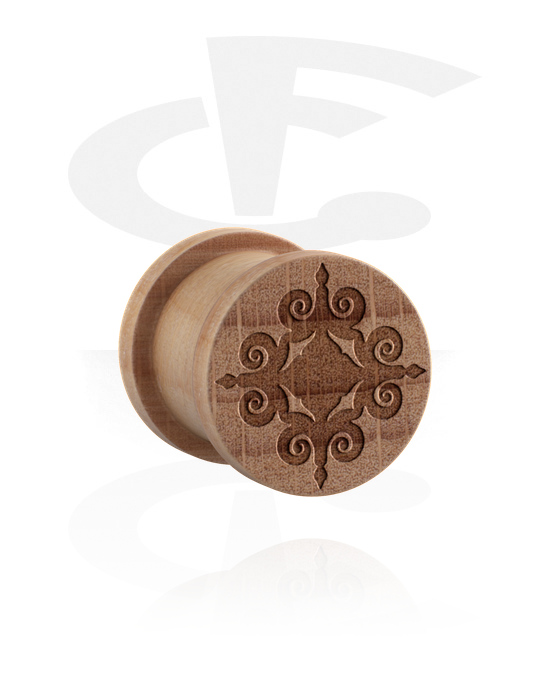Tunnels & Plugs, Ribbed plug (wood) with laser engraving "ornament", Wood