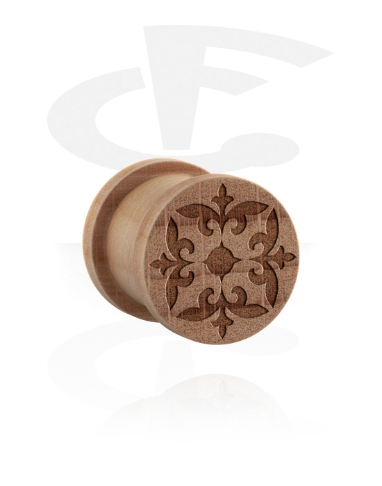Tunely & plugy, Rebrovaný plug (drevo) s laserovým gravírovaním „ornament“, Drevo