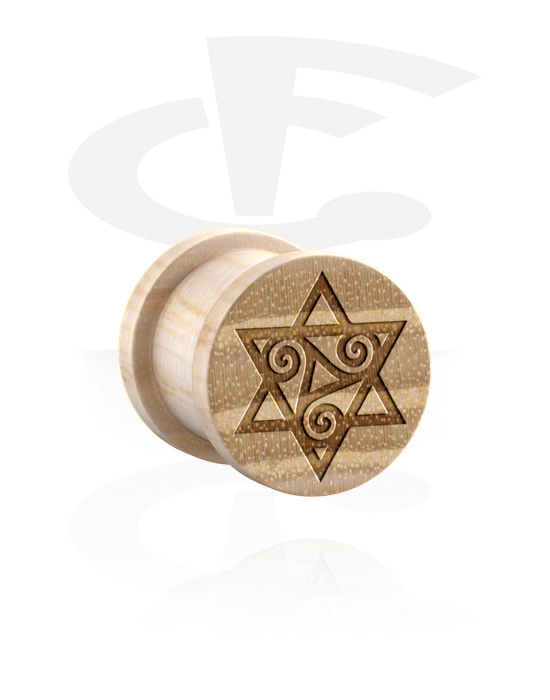Tunnels & Plugs, Ribbed plug (wood) with laser engraving "star", Wood