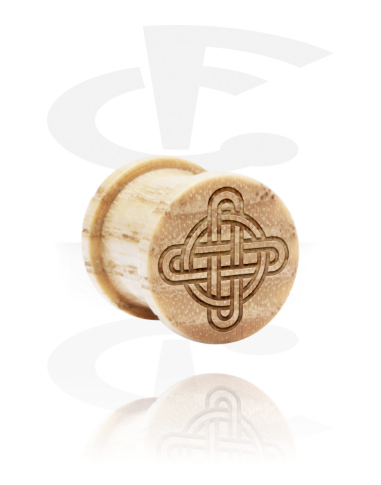 Tunnels & Plugs, Ribbed Plug with Nordic Runes, Wood