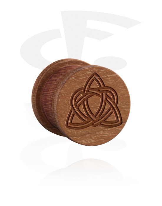 Tunnels & Plugs, Ribbed plug (wood) with laser engraving "geometric", Wood