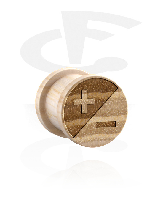 Tunnels & Plugs, Ribbed plug (wood) with laser engraving "+/-", Wood