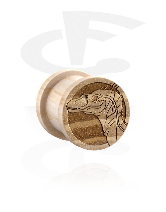 Tunely & plugy, Žebrovaný plug (dřevo) s designem dinosaurus, Dřevo