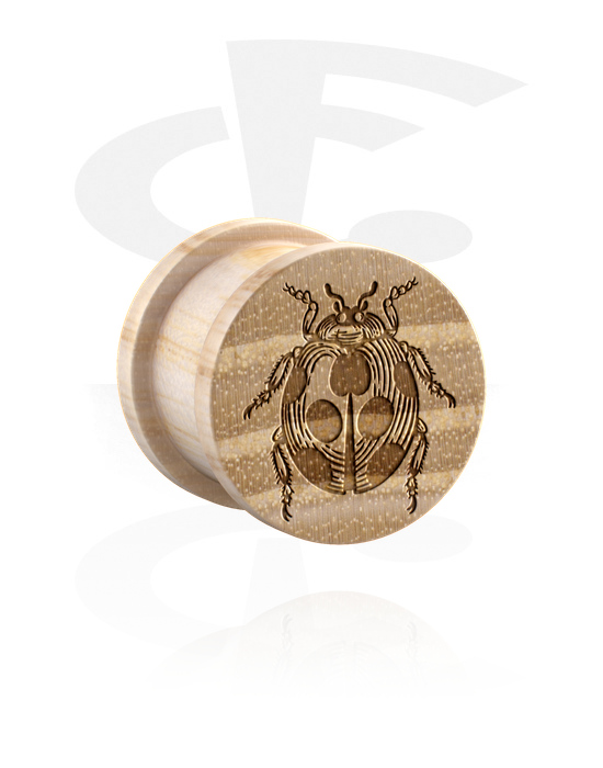 Tunnels & Plugs, Ribbed plug (wood) with laser engraving "lady beetle", Wood
