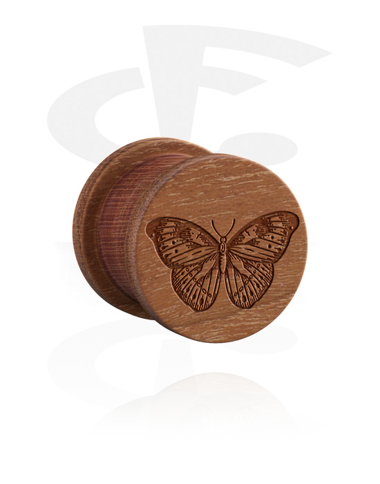 Alagutak és dugók, Ribbed plug (wood) val vel laser engraving "butterfly", Fa