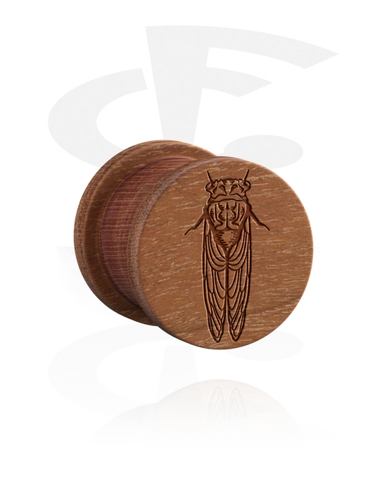 Tunnels & Plugs, Ribbed Plug with Insect Design, Wood