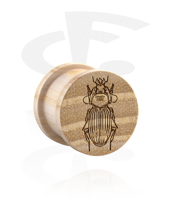 Tunnels & Plugs, Ribbed plug (wood) with laser engraving "ground beetle", Wood