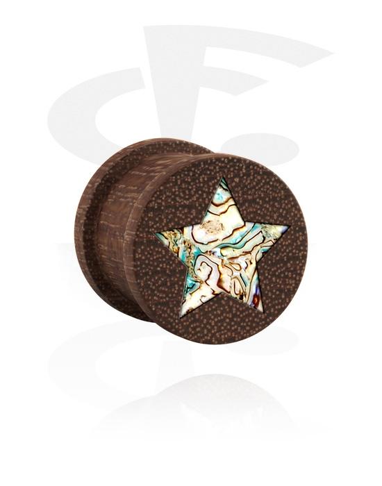 Tunnels & Plugs, Ribbed plug (wood) with star design in various patterns, Wood