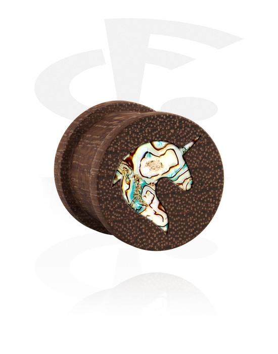 Tunnels & Plugs, Hand painted ribbed plug (wood) with unicorn motif in various patterns, Wood