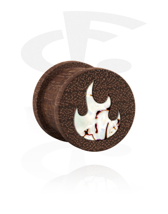 Tunnels & Plugs, Ribbed plug (wood) with flame-shaped inlay, Wood