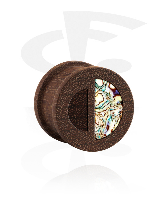 Tunnels & Plugs, Ribbed plug (wood) with lasered geometric design and imitation mother of pearl inlay in various patterns, Wood