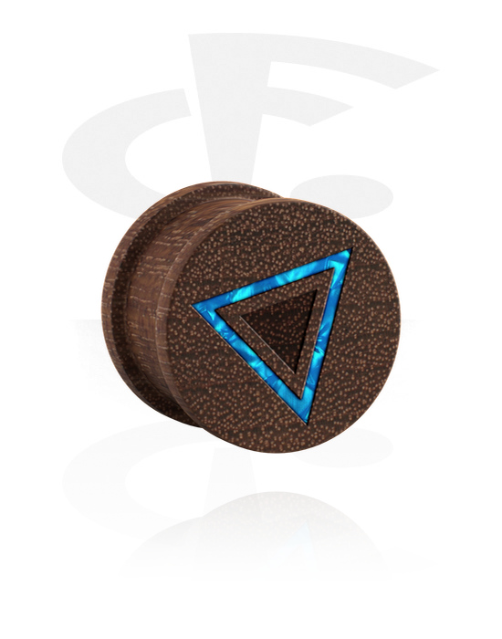 Tunnels & Plugs, Ribbed plug (wood) with laser engraving "triangle" and imitation mother of pearl inlay, Wood