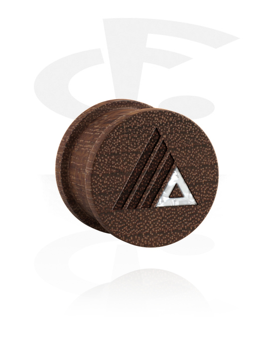 Tunnels & Plugs, Ribbed plug (wood) with laser engraving "triangle" and imitation mother of pearl inlay, Wood