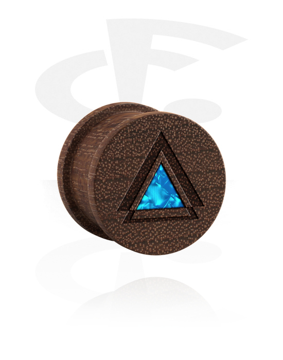 Tunnels & Plugs, Ribbed plug (wood) with laser engraving "triangles" and imitation mother of pearl inlay, Wood