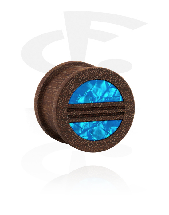 Tunnels & Plugs, Ribbed plug (wood) with lasered geometric design and imitation mother of pearl inlay, Wood
