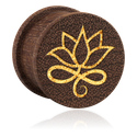 Tunnels & Plugs, Geribbelde plug (hout) met lasergravure ‘gouden lotusbloem’, Mahogany