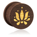 Tunnels & Plugs, Geribbelde plug (hout) met lasergravure ‘gouden bloem’, Mahogany