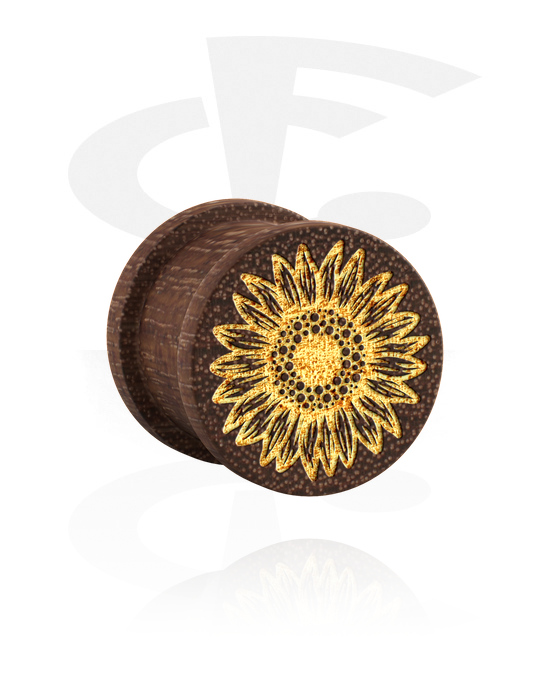 Alagutak és dugók, Ribbed plug (wood) val vel laser engraving "golden sunflower), Fa