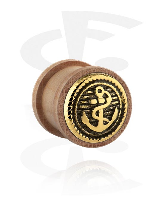 Tunnels & Plugs, Ribbed plug (wood) with steel inlay "anchor", Wood