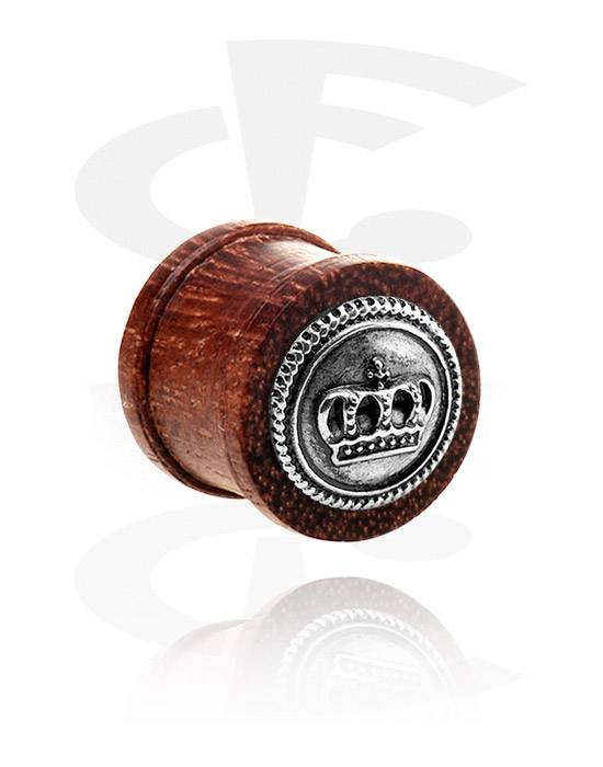 Tunnels & Plugs, Ribbed plug (wood) with steel inlay "crown", Wood