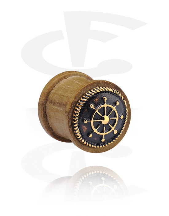 Tunnels & Plugs, Ribbed Plug with gold-plated Inlay, Wood