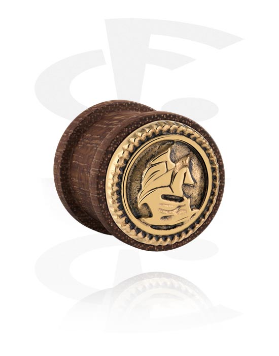 Tunnel & Plugs, Ribbed Plug (Holz) mit Stahl-Inlay "Schiff", Holz