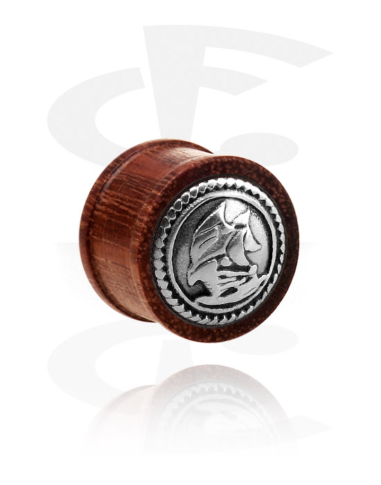 Tunnel & Plugs, Ribbed Plug (Holz) mit Stahl-Inlay "Schiff", Holz