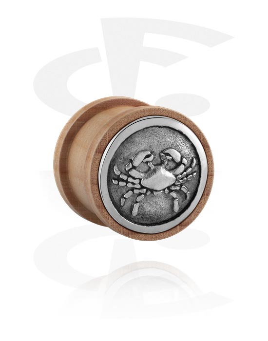 Tunnels & Plugs, Ribbed plug (wood) with steel inlay and crab design, Wood