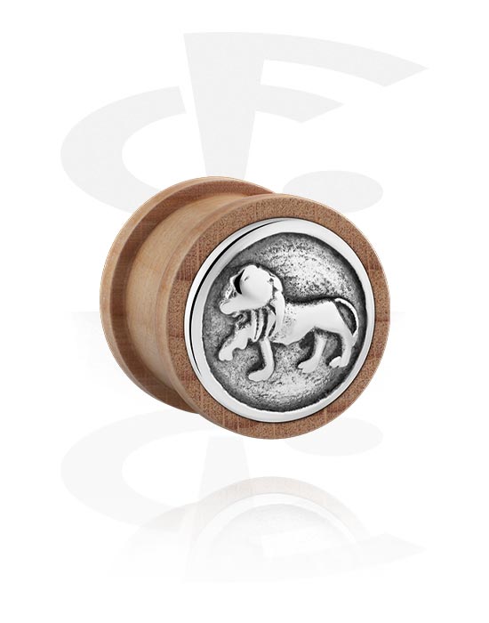 Tunnels & Plugs, Ribbed plug (wood) with steel inlay "lion", Wood