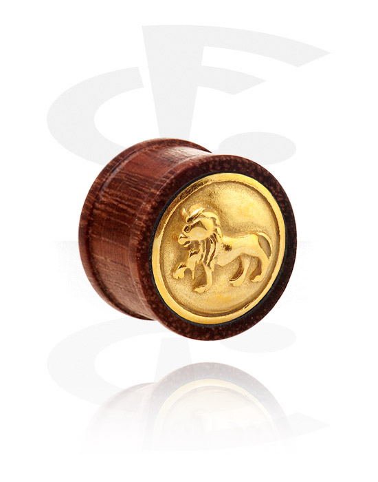 Tunnels & Plugs, Ribbed Plug with gold-plated Inlay, Wood