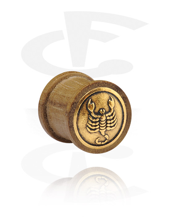 Tunnels og plugs, Ribbed Plug with gold-plated Inlay, Wood