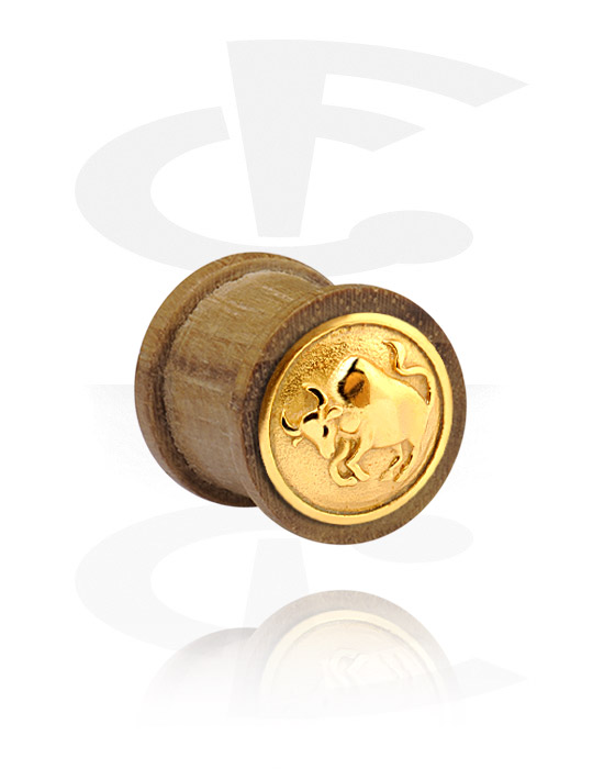Tunele & plugi, Ribbed Plug with gold-plated Inlay, Wood