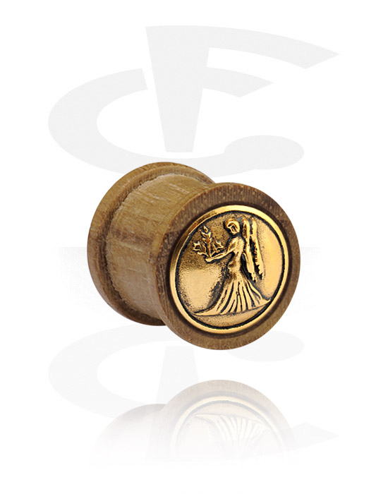 Tunnels og plugs, Ribbed Plug with gold-plated Inlay, Wood