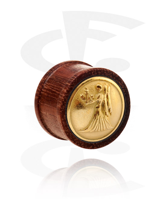 Alagutak és dugók, Ribbed Plug with gold-plated Inlay, Wood
