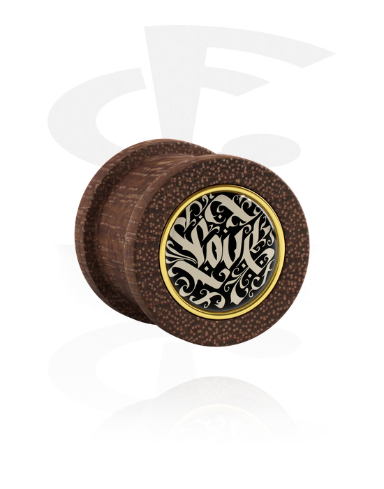 Tunely & plugy, Rebrovaný plug (drevo) s nápisom „LOVE“, Mahagónové drevo