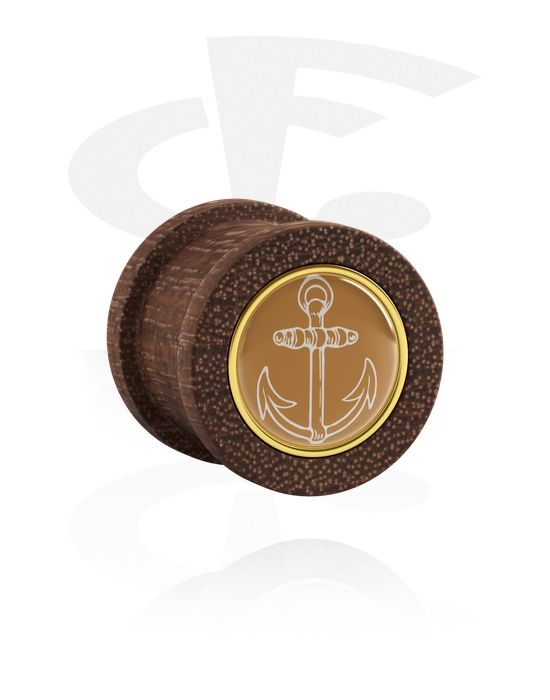 Tunnels & Plugs, Ribbed plug (wood) with anchor design, Mahogany Wood