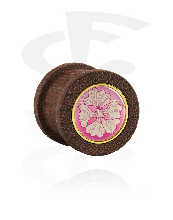 Tunely & plugy, Žebrovaný plug (dřevo) s designem květina, Mahagonové dřevo