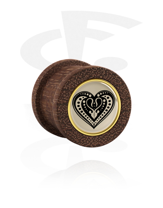 Tunely & plugy, Žebrovaný plug (dřevo) s designem srdce, Mahagonové dřevo