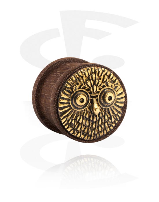 Tunnlar & Pluggar, Ribbed plug (wood) med owl atttachment, Mahogny, Trä