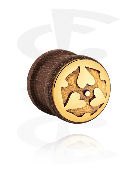 Tunely & plugy, Rebrovaný plug (drevo) s oceľovou vložkou „srdce“, Mahagónové drevo, Drevo