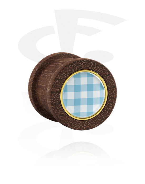Tunely & plugy, Žebrovaný plug (dřevo) s tradičním kostkovaným designem, Mahagonové dřevo