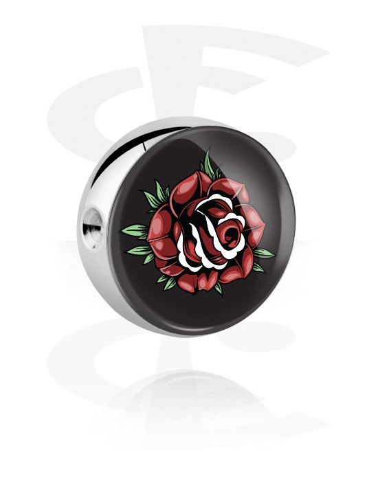 Kuličky, kolíčky a další, Kulička pro kroužky s kuličkou (chirurgická ocel, stříbrná, lesklý povrch) s designem růže, Chirurgická ocel 316L