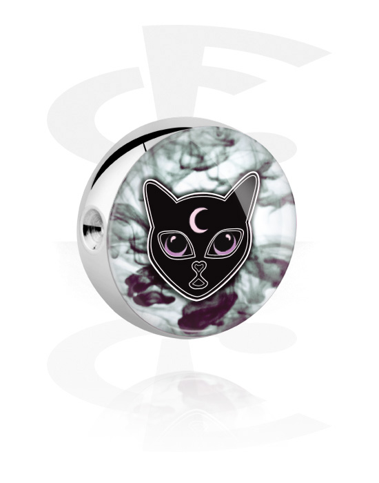 Kuličky, kolíčky a další, Kulička pro kroužky s kuličkou (chirurgická ocel, stříbrná, lesklý povrch) s designem kočka, Chirurgická ocel 316L