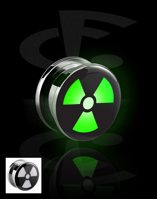 Tunnel & Plug, Tunnel (acciaio chirurgico, nero) con accessorio LED e simbolo pericolo radioattività, Acciaio chirurgico 316L