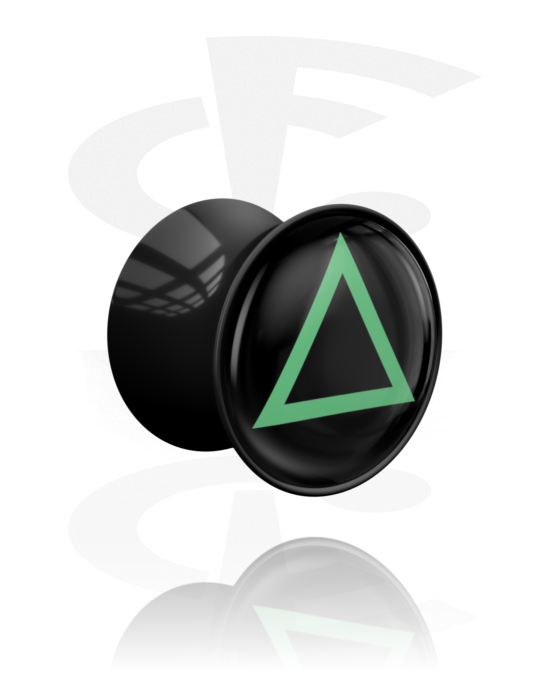 Alagutak és dugók, Double flared plug (acrylic, black) val vel triangle motif, Akril