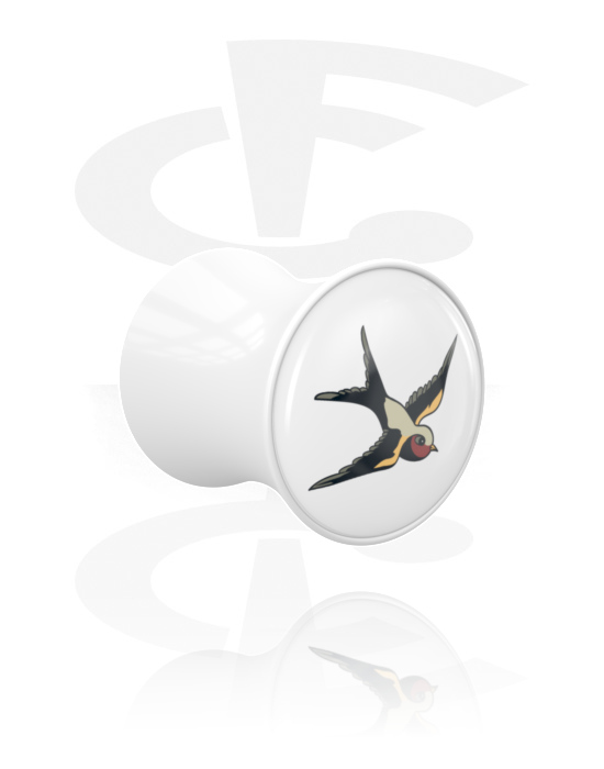 Túneis & Plugs, Double flared plug (acrílico, branco) com design pássaros, Acrílico