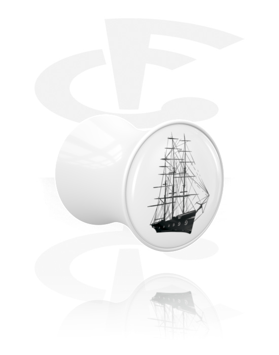 Alagutak és dugók, Double flared plug (acrylic, white) val vel ship design, Akril