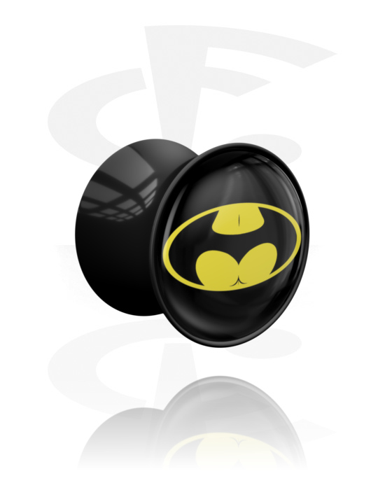 Tunnels & Plugs, Plug double flared (acrylique, noir) avec motif "batman ou silhouette ?", Acrylique