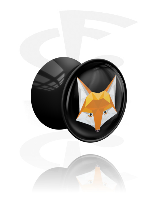 Tunnlar & Pluggar, Double flared plug (acrylic, black) med fox motif, Akryl