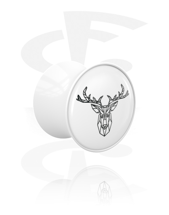 Alagutak és dugók, Double flared plug (acrylic, white) val vel motif "deer", Akril